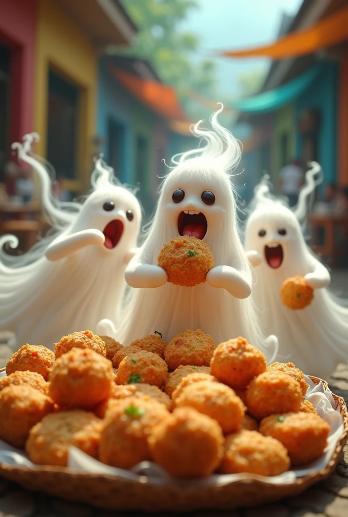Animated ghosts enjoying typical Nicaraguan fritters