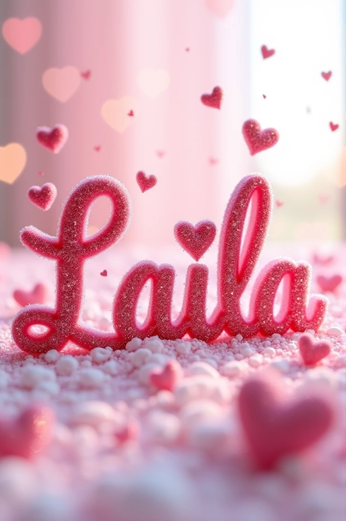 Make the name Laila with hearts and glitter