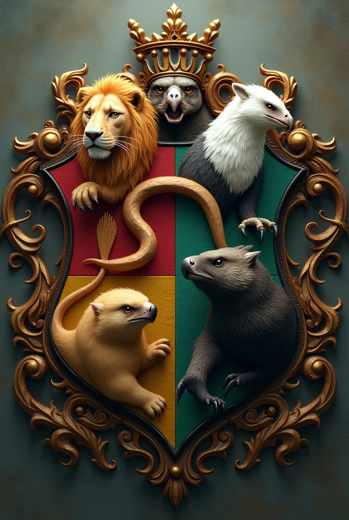 I want you to take the Harry Potter house crest and make it out of real animals.