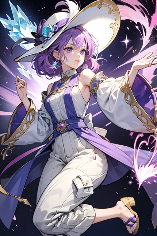 Nix's Jewel Charm is colored light purple and decorated with white trims on the top half. It has a large orange star-shaped sardonyx on the center with white trims around it and other sardonyx stars are also attached for decoration. SPARKLE; GLITTER