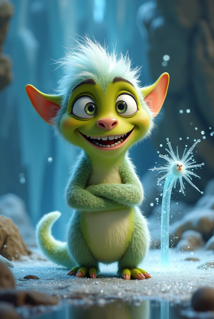 Create a character based on Sid from the Ice Age movie and Enchanted from the Shrek movie., mix the two characters into one.