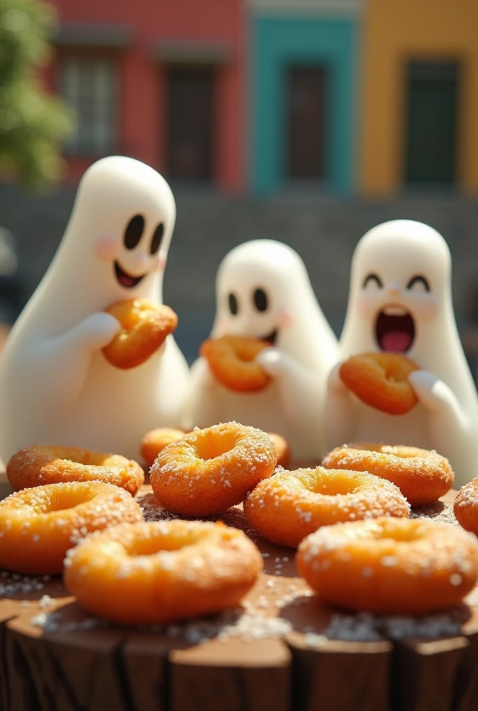 Some animated ghosts enjoying a typical Nicaraguan buñuelo but a little more realistic