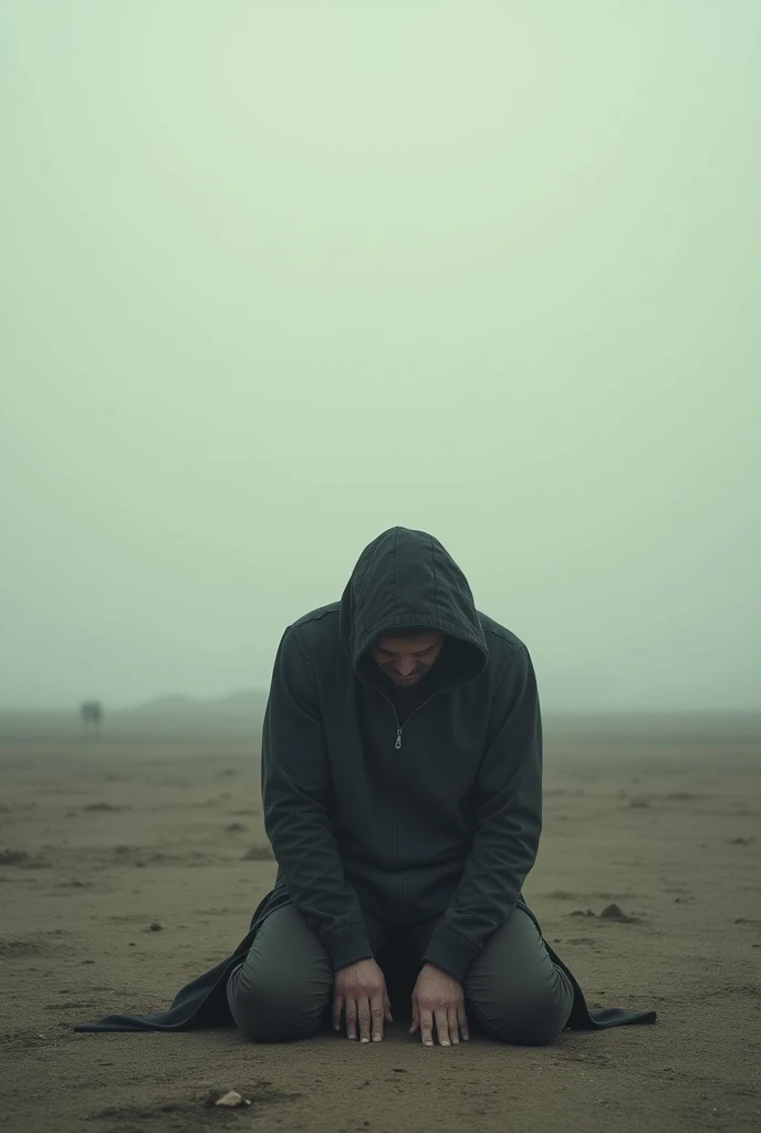 Man far away crying on his knees farther away