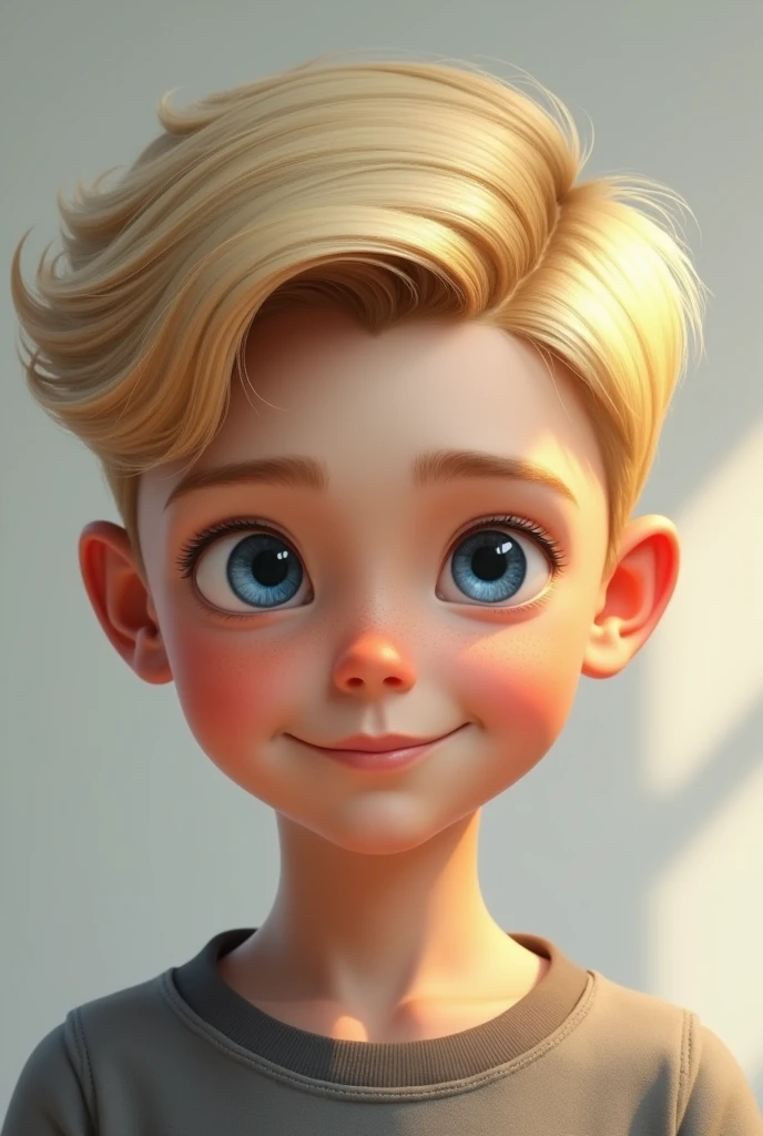 Kid boy with blonde hair with blue eye and The side-parted comb-over involves a skin fade realistic 