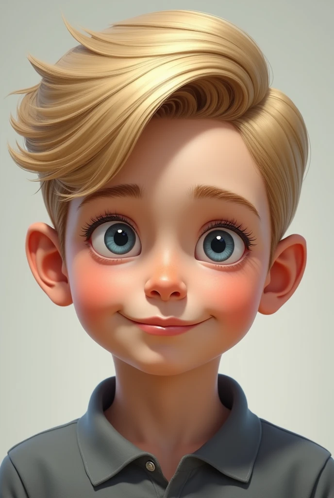 Kid boy with blonde hair with blue eye and The side-parted comb-over involves a skin fade realistic 