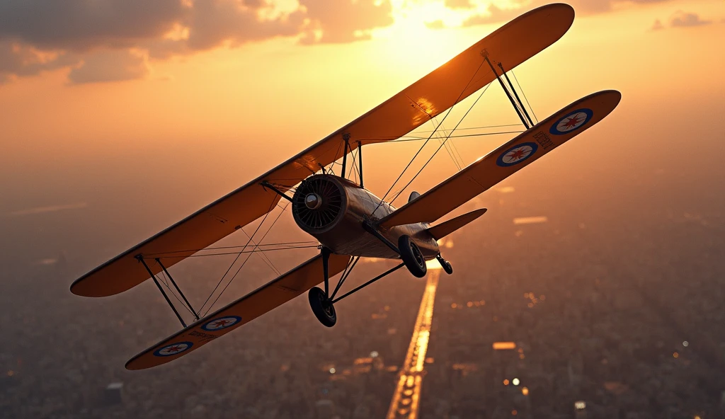a highly detailed painting of an Airco DH.9A biplane aircraft flying over Paris in 1916, realistic, photorealistic, masterpiece, 8k, cinematic lighting, dramatic sky, beautiful architecture, historic, intricate details, golden hour, warm tones, hyper realistic, volumetric lighting, depth of field, mechanical precision, fine details, dynamic composition
