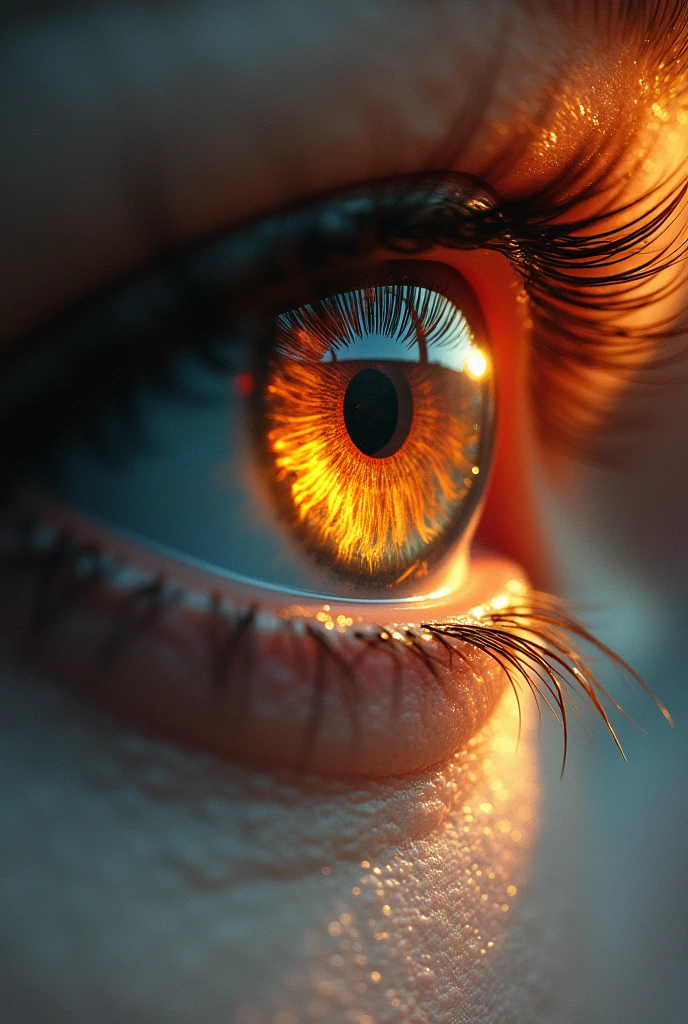 an image of an eye looking at a phoenix, the phoenix is reflected in the eye