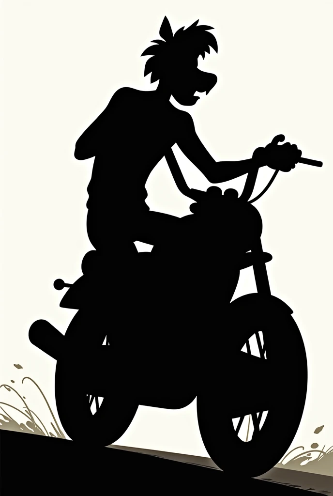 Shaggy on a motorcycle more animated only the silhouette in black on a motorcycle only Shaggy on a scooter but only Shaggy on a scooter