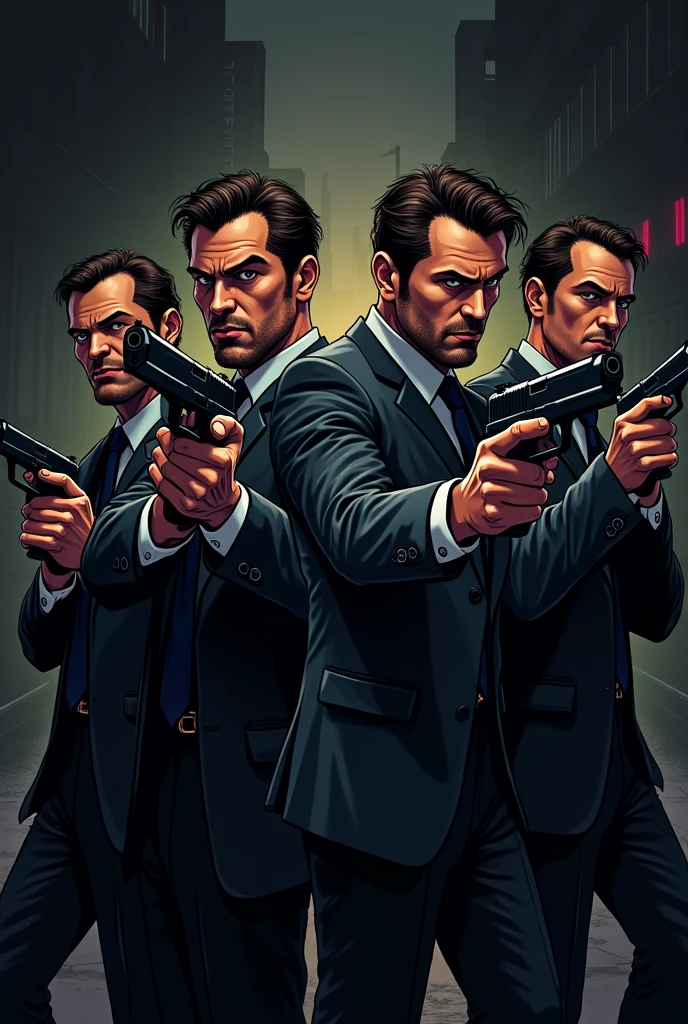 Logo of 4 gangster guys holding guns