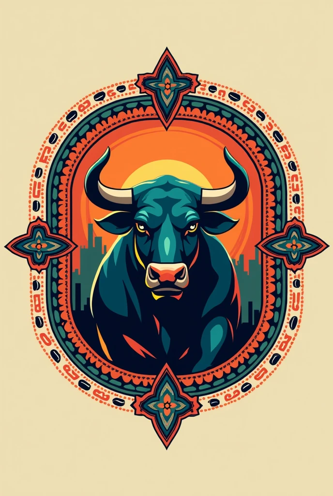 Create a logo for a logistics company, It is called Chapingo Logistics, put elements like a bull, and Mexican art.