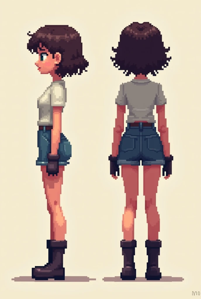Pixel girl from the front, side and back. In 30x90