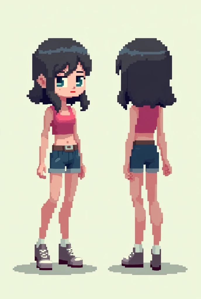 Pixel girl from the front, side and back. In 30x90