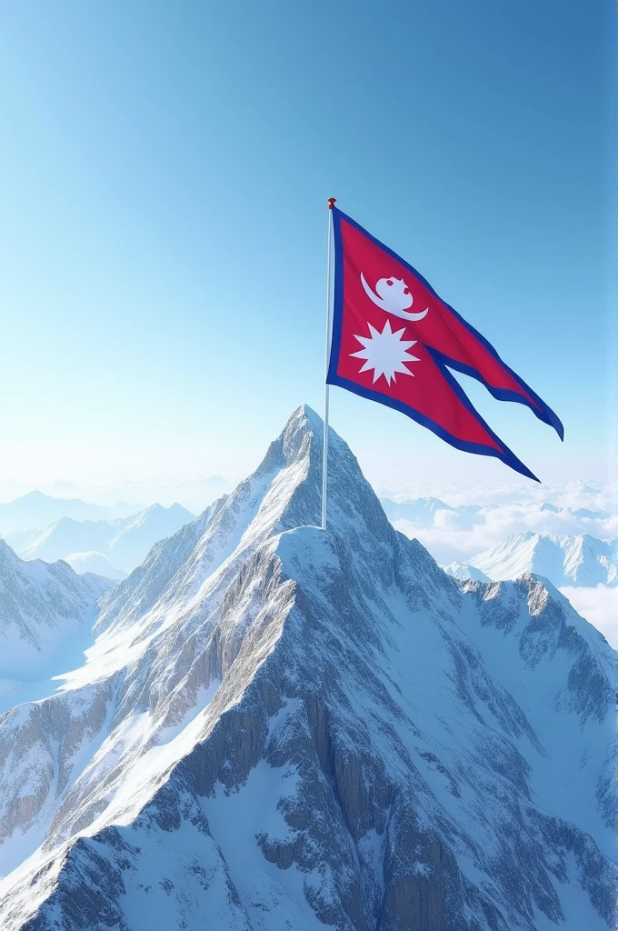 A Nepali flag in the top of mountain 