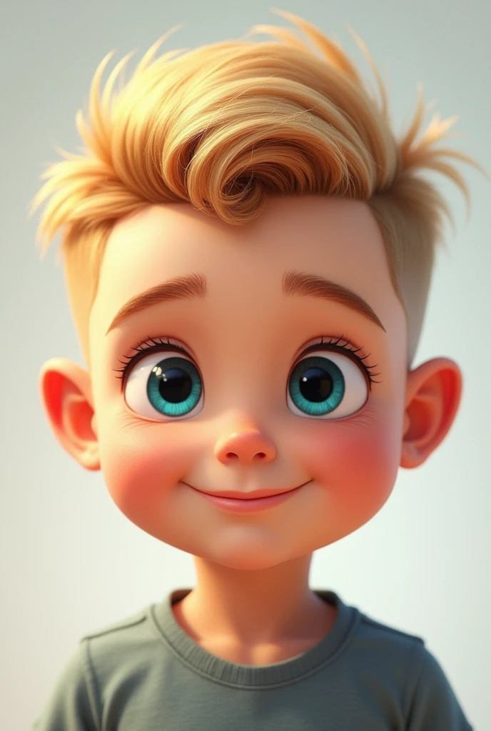 Kid boy with blonde hair with blue eye and  The side-parted comb-over involves a skin fade realistic cartoon 