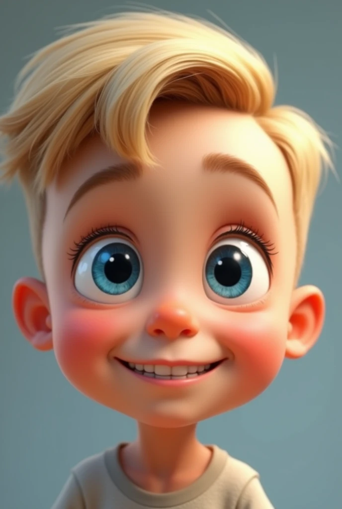 Kid boy with blonde hair with blue eye and The side-parted comb-over involves a skin fade realistic cartoon