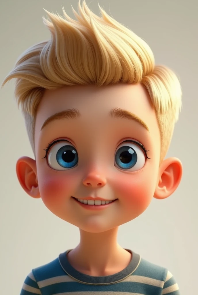 Kid boy with blonde hair with blue eye and  The side-parted comb-over involves a skin fade realistic cartoon 