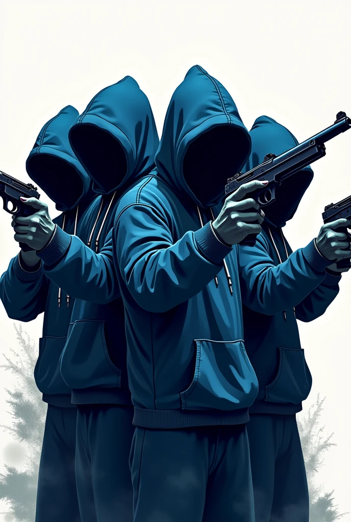 Logo of 4 blue hooded gangster guys holding guns

