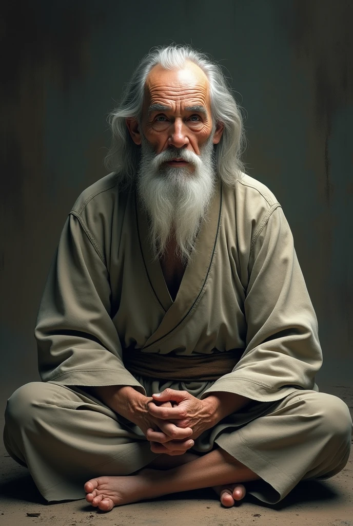 Un vieux sage assis de face