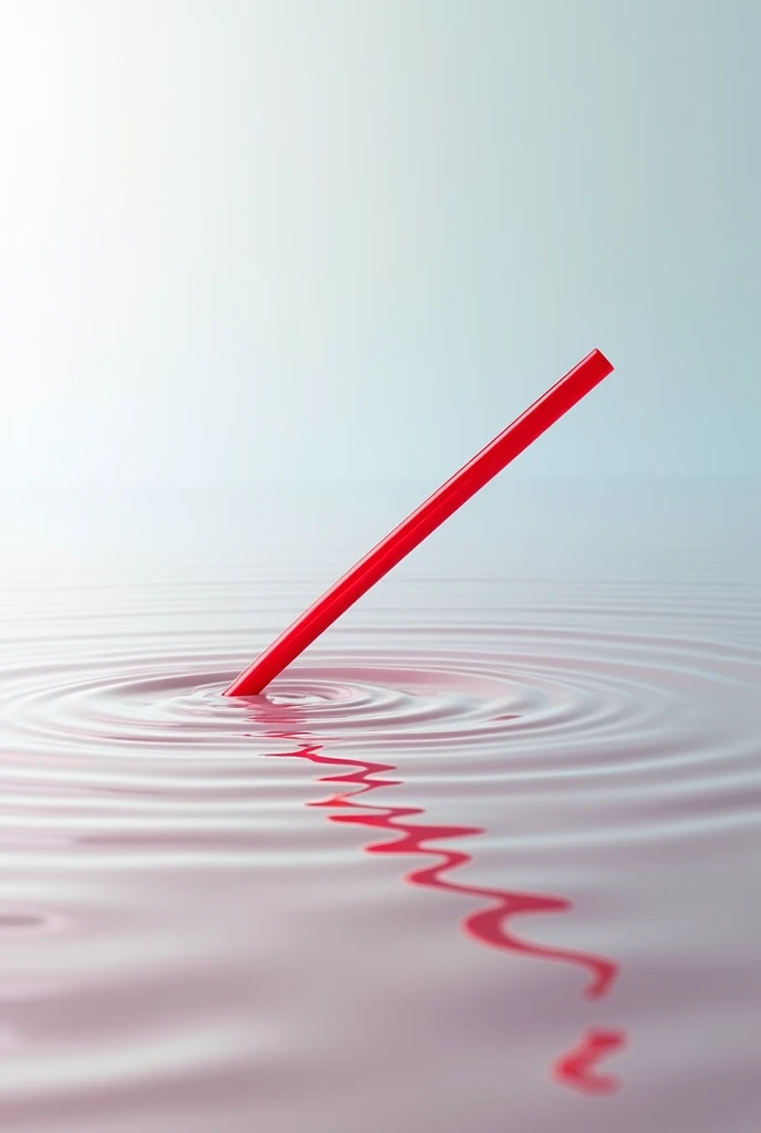 Red straw inserted into rippled colorless liquid