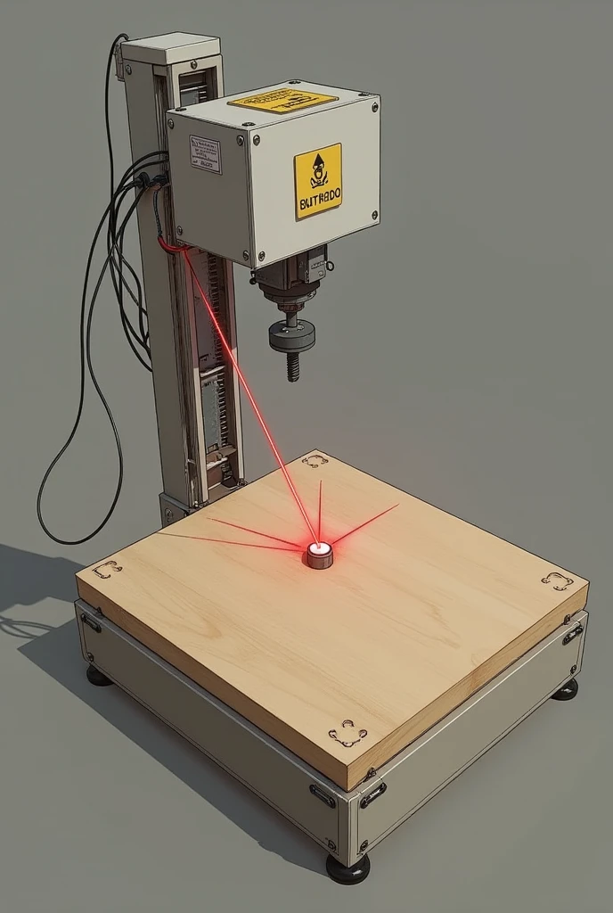 I need you to please make me a plan of a prototype of a project where it is drawn inside and out and is 30cm by 30cm in size. The prototype is to correct the turns. I'll explain it to you. It's a machine that has a laser implemented that will have a direction from top to bottom in a certain time and the person will follow the laser to make the turn. I need you to make me the prototype inside with everything that is needed, such as the laser stepper motor., linear guide, power supply , Medium, motor controller, switch and wiring but the image is not as realistic as if it were a drawing with names of each part in Spanish and the laser is a little outside so that it is reflected