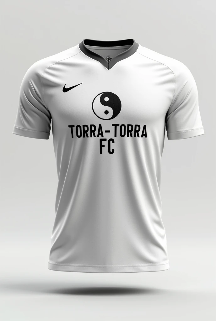 Create an image of the interclass jersey Team name Torra-Torra FC Color white and gray And the symbol of the Ying Yang