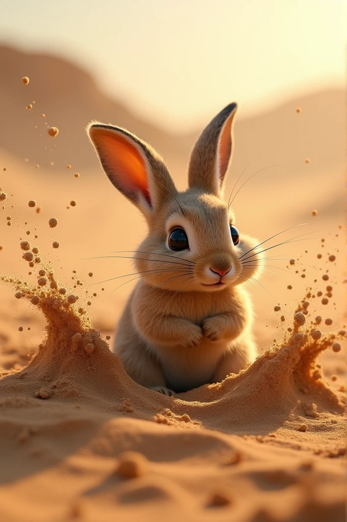 The rabbit quickly digs in the sand, creating a burrow to protect themselves from predators and heat.