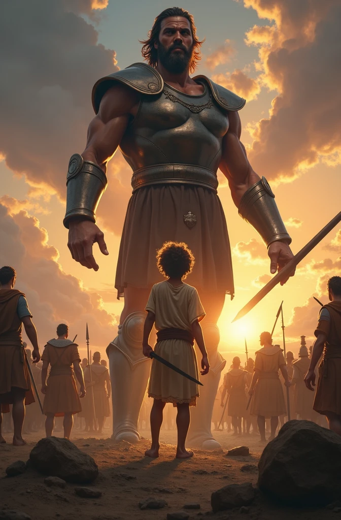 David slays the giant Goliath,, gaining fame and the envy of Saul,, who sees him as a threat to his throne..