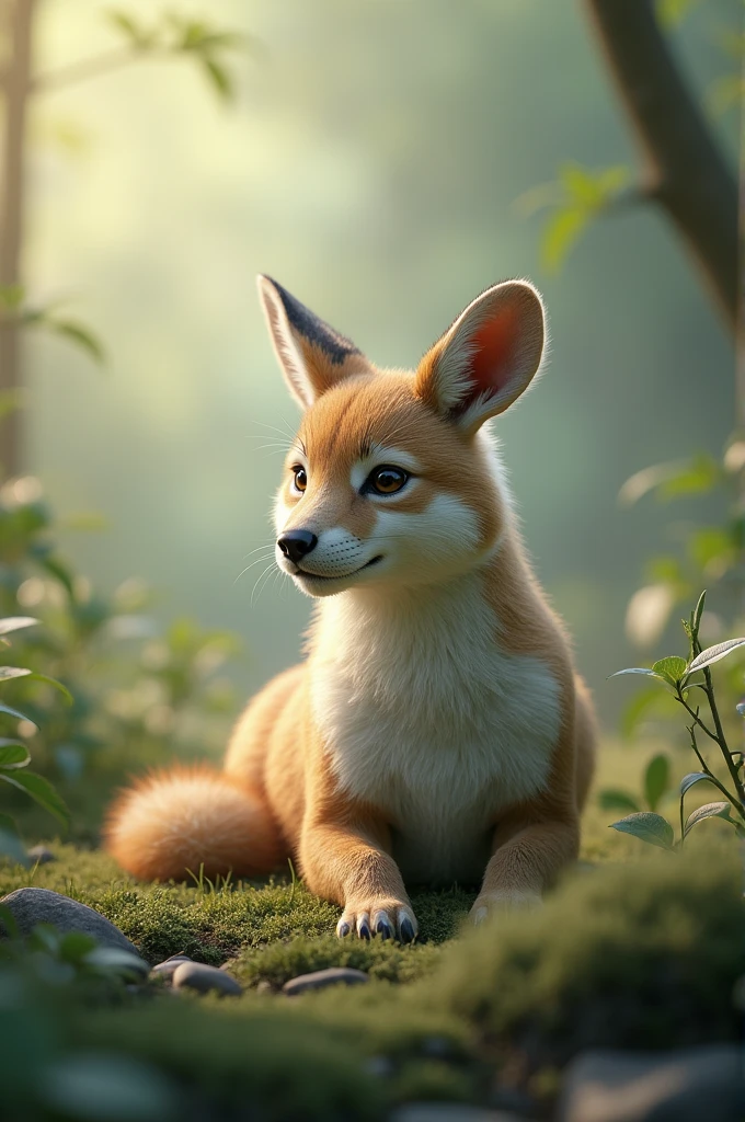 A hyper-realistic image of a serene [animal of choice] in a tranquil natural setting, soft lighting, calm atmosphere, photorealistic details, 8K resolution, ultra-detailed fur/feathers, bokeh background, peaceful and soothing mood