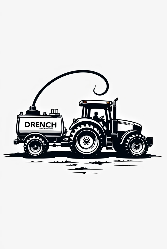 A white logo for application via drench with the drench equipment attached to the tractor and hose making application