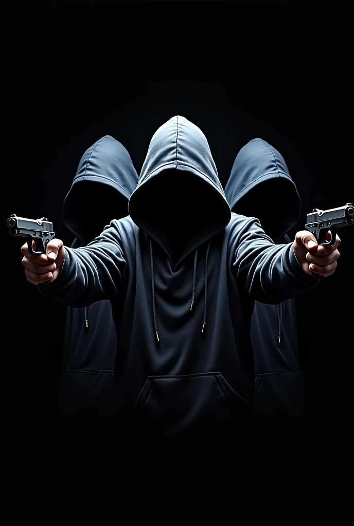 Logo of 4 hooded gangster guys holding guns on black background