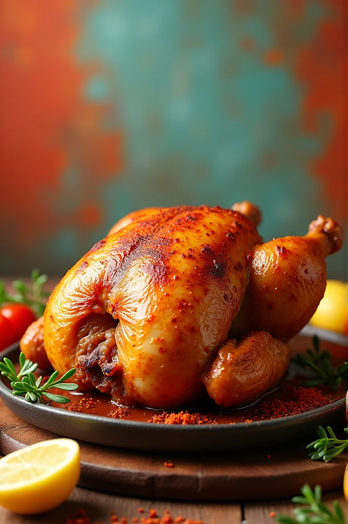 Eye-catching and colorful advertising for roast chickens