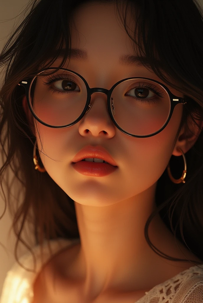 A girl with specs and so beautiful and with oval face and with warmth skin tone with a dusky skin tone