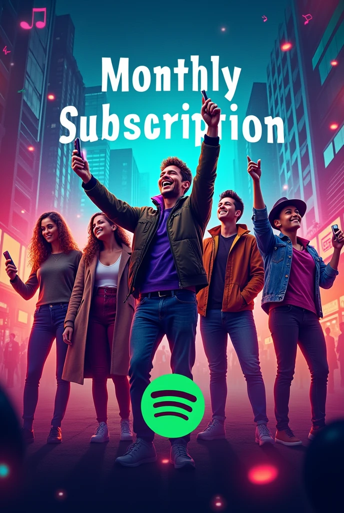 Generate an advertisement stating that Spotify is sold monthly