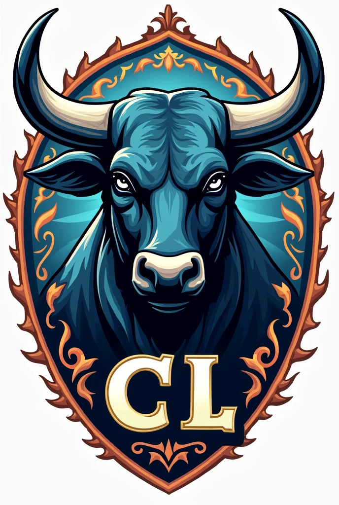 Create a logo for a logistics company, It is called Chapingo Logistics, put elements like a bull, Mexican art, A planet earth, elements of international trade. Also include the lyrics "cl". With Blue and Silver colors, and black and white