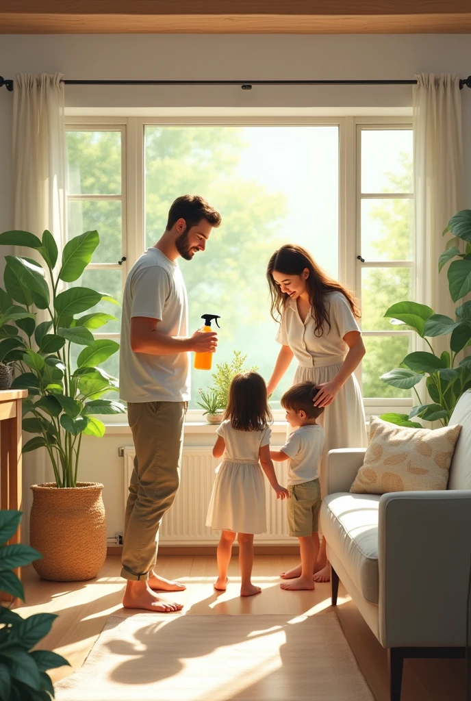 Use of cleaning products and everyday items that are eco-friendly and non-toxic in a heterosexual family