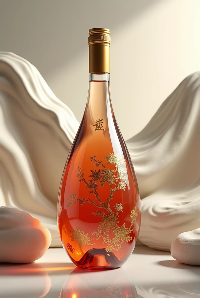 A wine bottle,Chinese Wine Pot,Traditional wine jugs have rounded edges.,Geometric Flow Art,Round bottle,Trendy bottle design,The surface is a streamlined glass design,Colored glass or ceramic,There is a golden Chinese medicine pattern,Trendy bottle design,High-end,Gao Yade,Streamlined texture,Metal bottle caps,golden bottle cap,high quality,surreal style