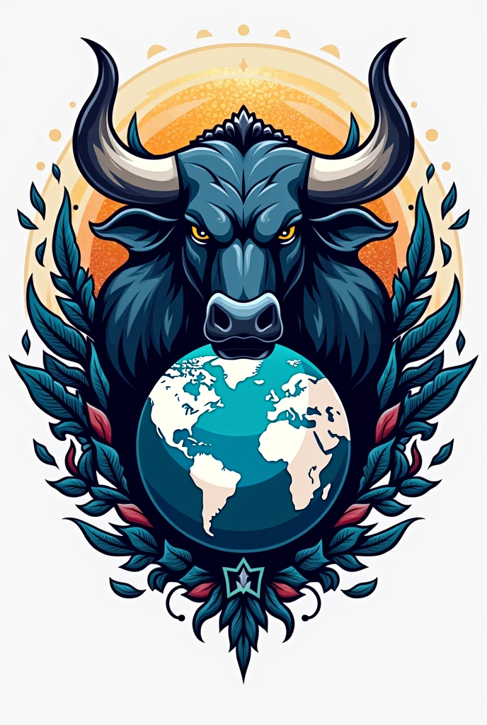 Create a logo for a logistics company, It is called Chapingo Logistics, put elements like a bull, Mexican art, A planet earth, elements of international trade. Also include the lyrics "cl". With Blue and Silver colors, and black and white