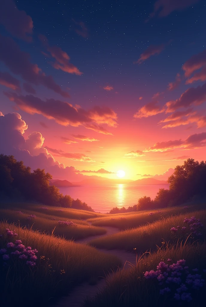 A sunset with stars