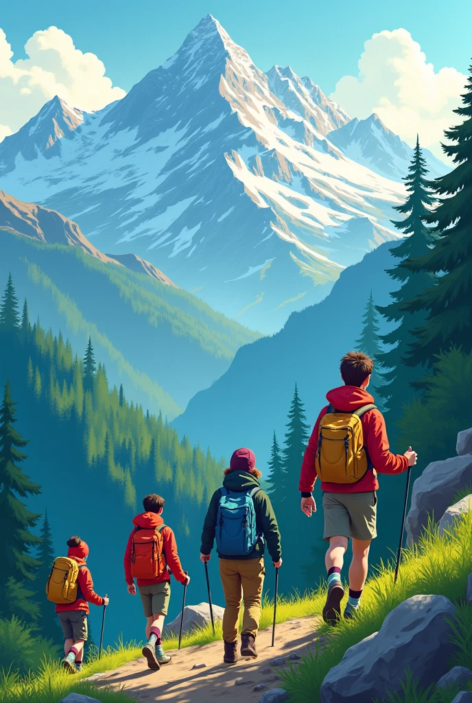 Make a poster that says young people and the background is mountains