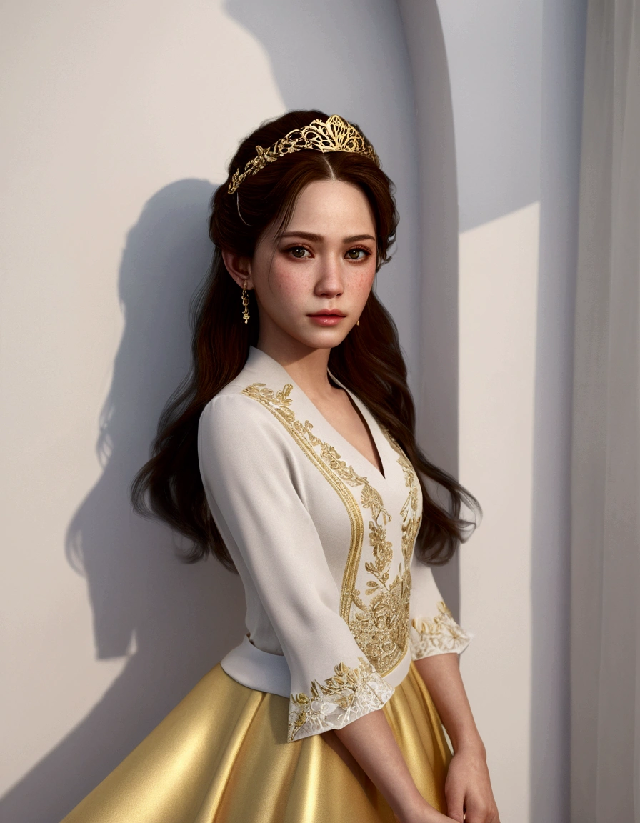 realistic face,gold hair,wearing a dress,4k
