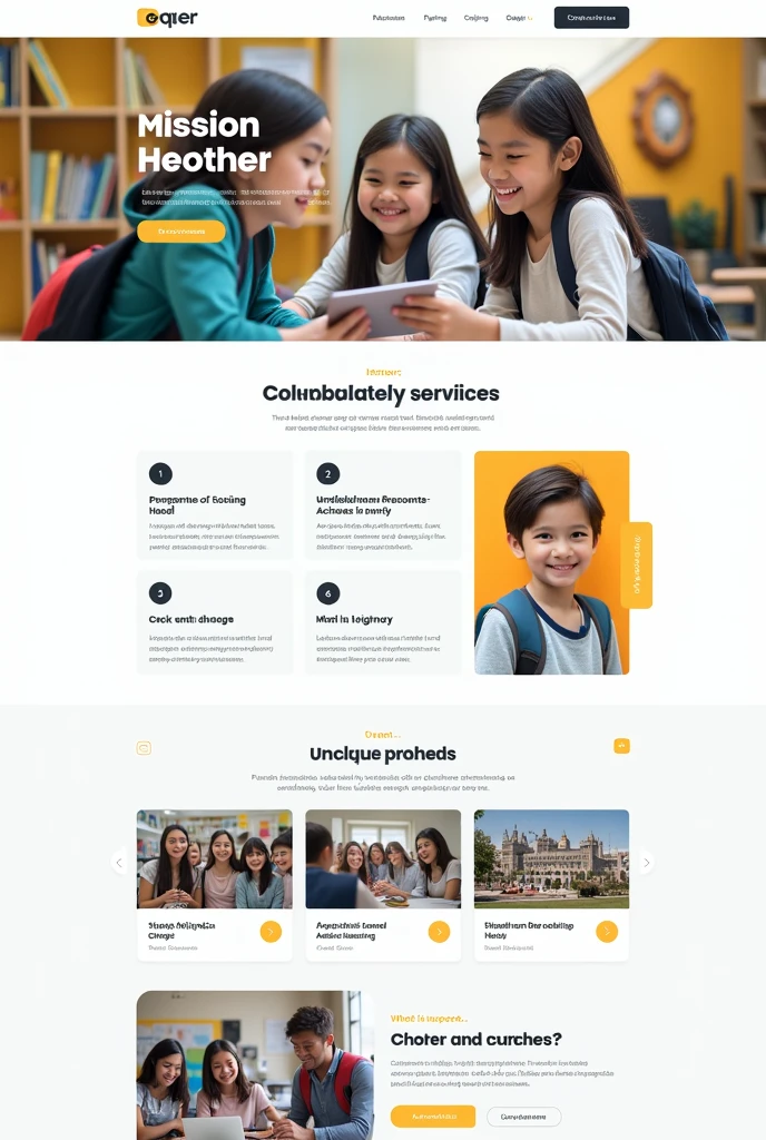 Layout of the design in home page of school web page in english
