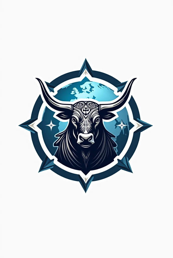 Create a logo for a logistics company, It is called Chapingo Logistics, put elements like a bull, Mexican art, A planet earth, elements of international trade. Also include the lyrics "cl". With Blue and Silver colors, and black and white. Don't forget to put all the elements.