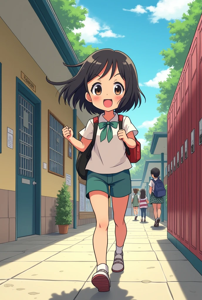 A happy short-haired girl who entered a new school in manga form