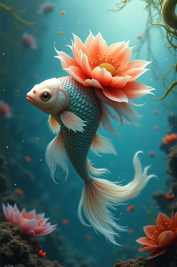 A fish mixed with a flower 