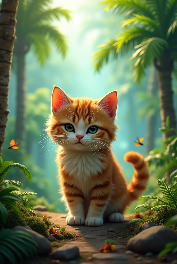 Make a cute Cat standing menacingly in a forest inside the philippines 
