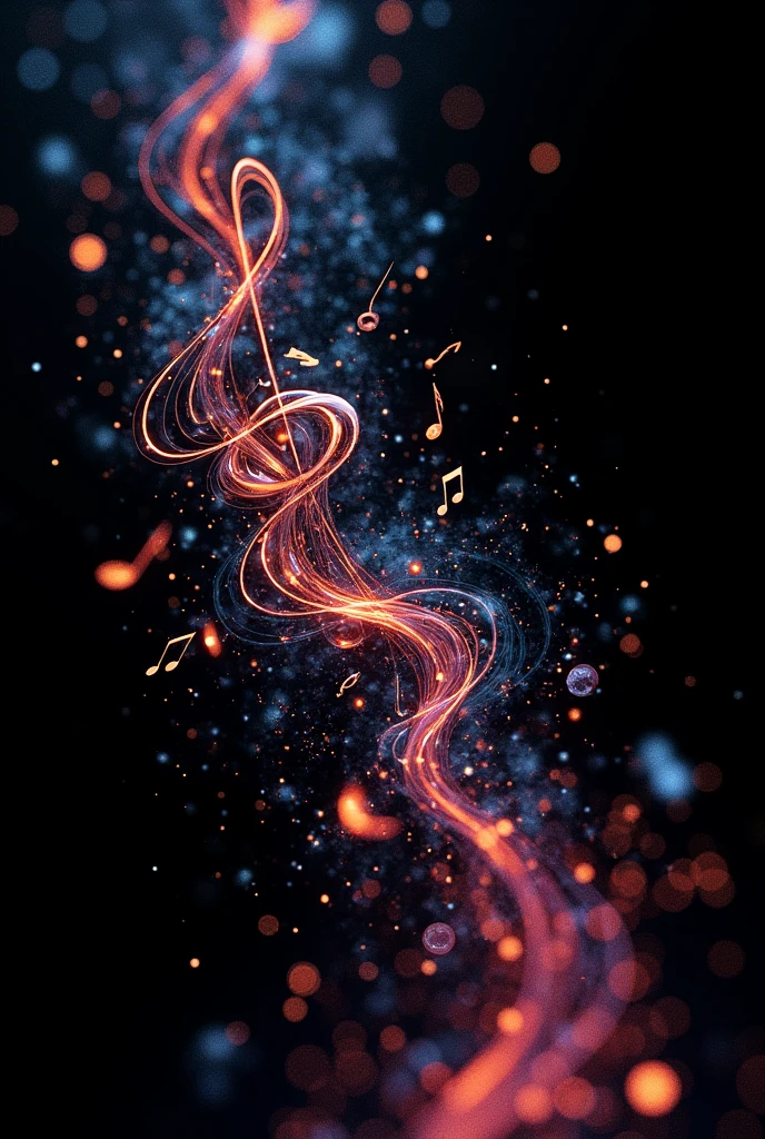 create an image full of scattered musical notes and a black background