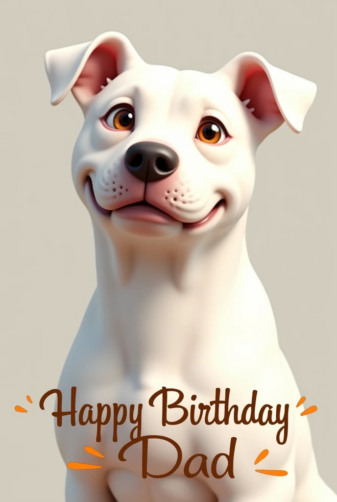 White pitbull bitch. Honey colored eyes have the name Gaia and have a text that day happy birthday dad with an animated number 27  