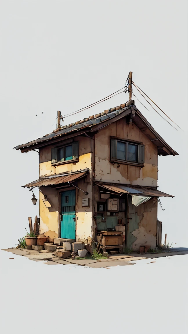 Small House, Street, 正面, perfil, water color on paper, (simple background:1.2)