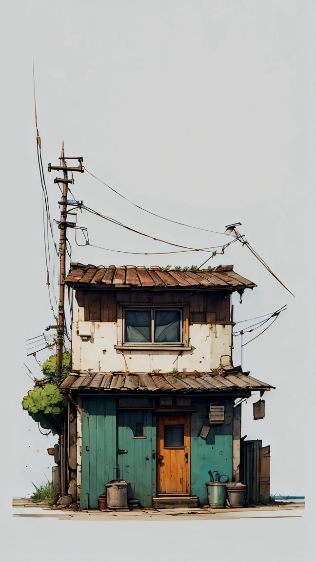 Small House, Street, 正面, perfil, water color on paper, (simple background:1.2)