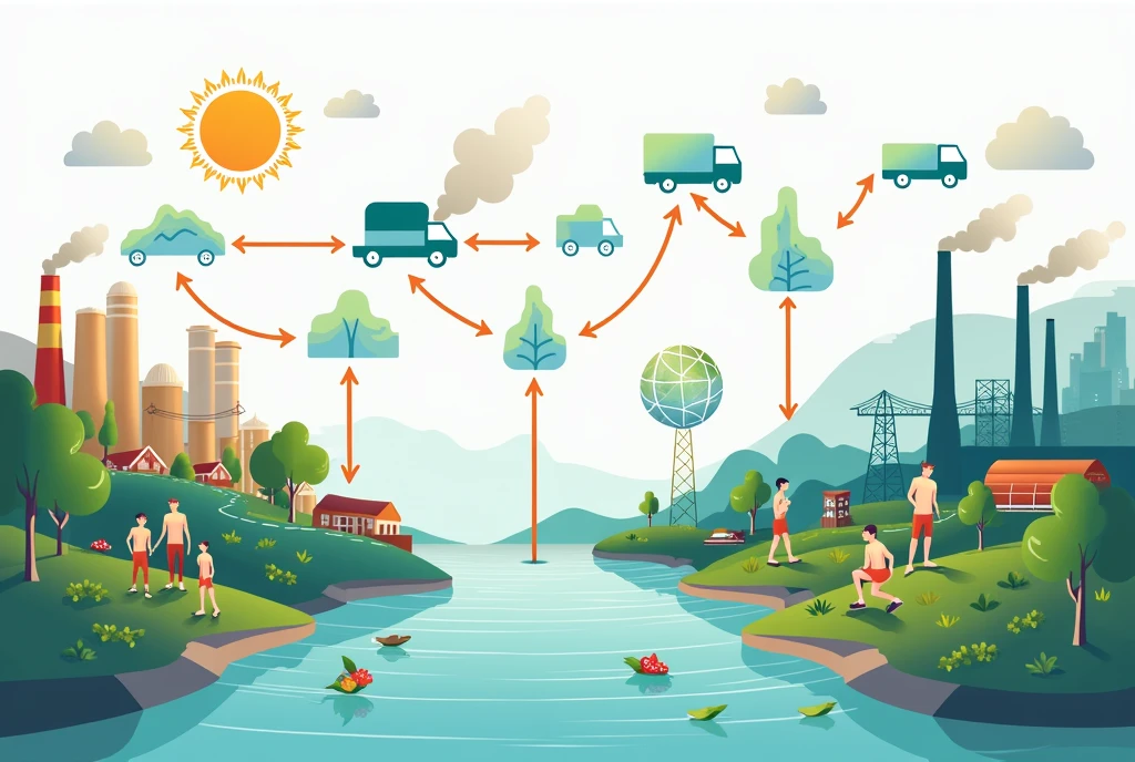Arrows connecting human activities to an increase in gas concentrations and rising global temperatures.